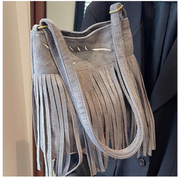 Boho Fringe Vegan Suede Hobo Shoulder Crossbody bag - Picture 1 of 12